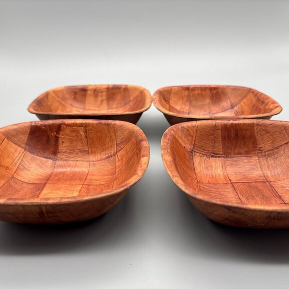 Vintage Parquet Wood Square Bowls Set | Mid Century | Set of 4 - Picture 7 of 10